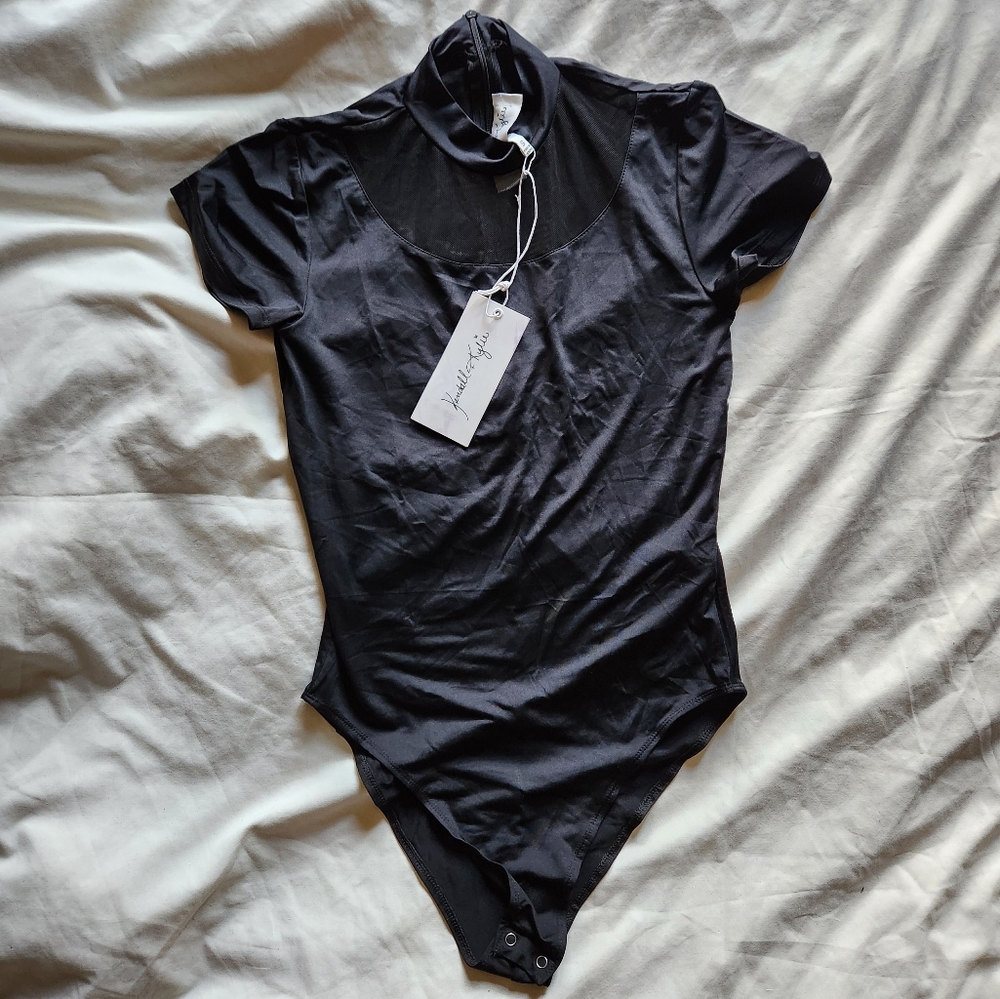 Kendall & Kylie Short-Sleeve Black Mesh High-Neck  Bodysuit (NWT)